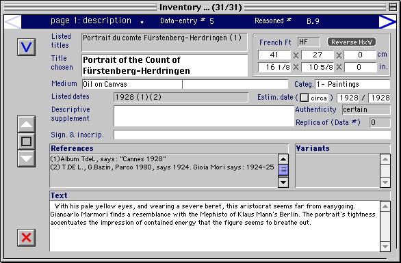 The Inventory of the works: Page 1, Description...