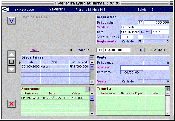 Encyclia-C: la page "Transactions" d'une fiche d'inventaire...