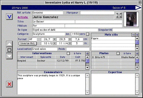 Encyclia-C: la page "Description" d'une fiche d'inventaire...