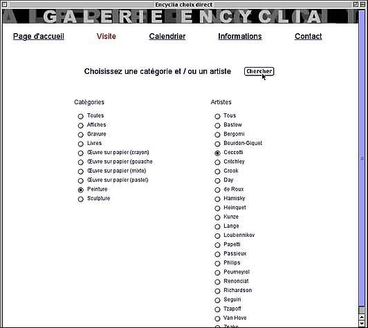 1er niveau: choisir l'artiste et la catégorie