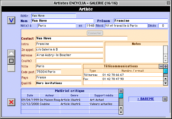 Encyclia-G: fiches Artiste...
