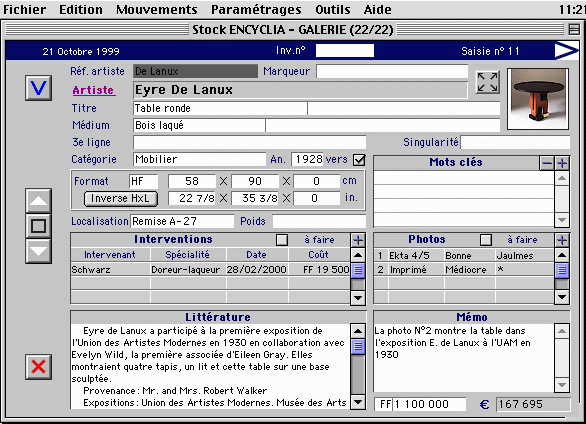 Votre stock: la page des descriptions...